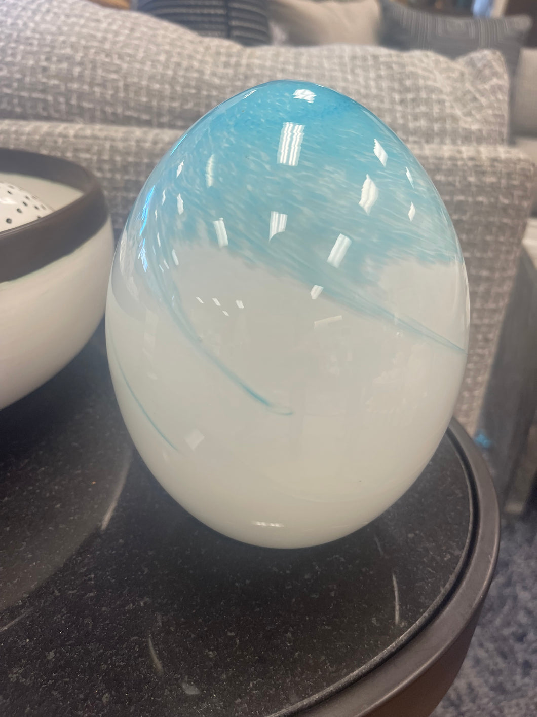 Light Blue/White Glass Easter Egg