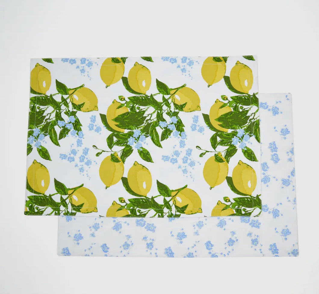 Lemon Floral Reversible Placemat Set/4