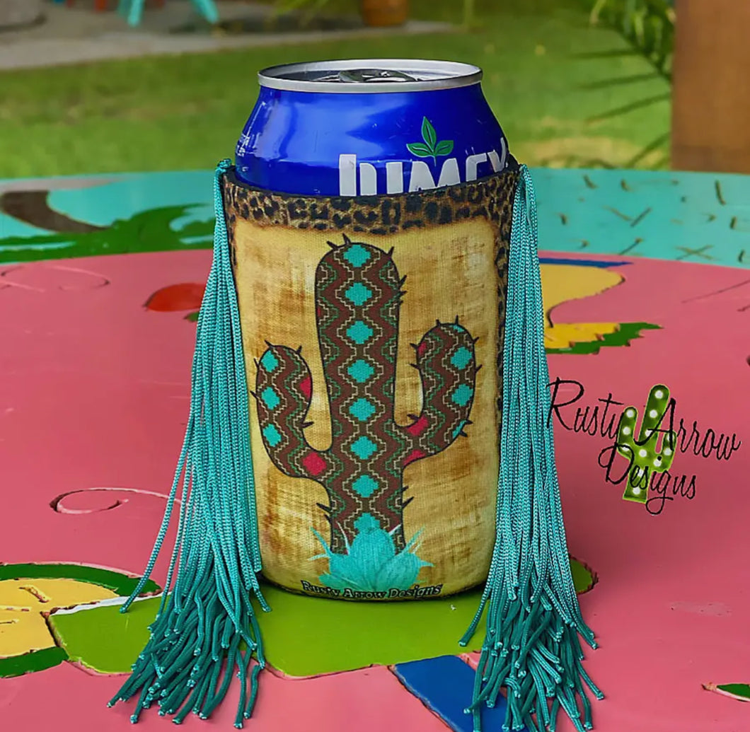 Aztec Cactus Fringe Koozie