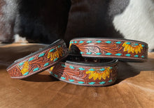 Load image into Gallery viewer, Western Sunflower Leather Dog Collar- Small
