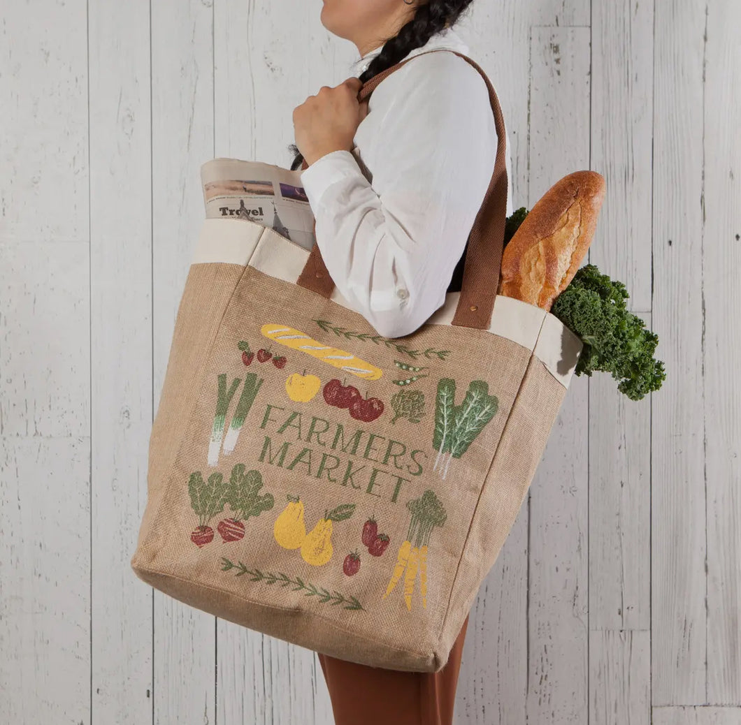 Farmers Market Burlap Tote Bag