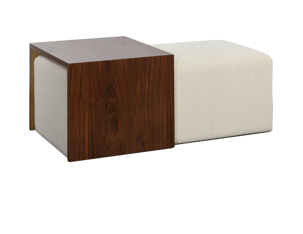 Ivory & Walnut Boucle Ottoman Cocktail Table