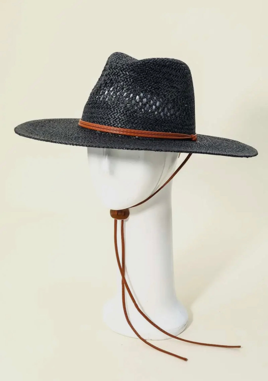 Black Thin Strap Braided Weave Sun Hat