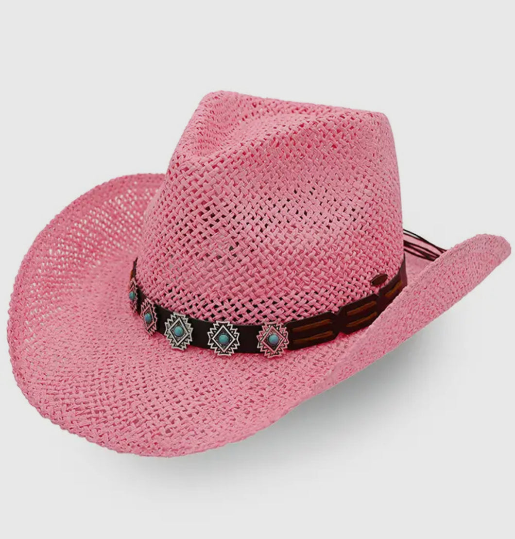 Pink with Turquoise Charm Cowgirl Hat