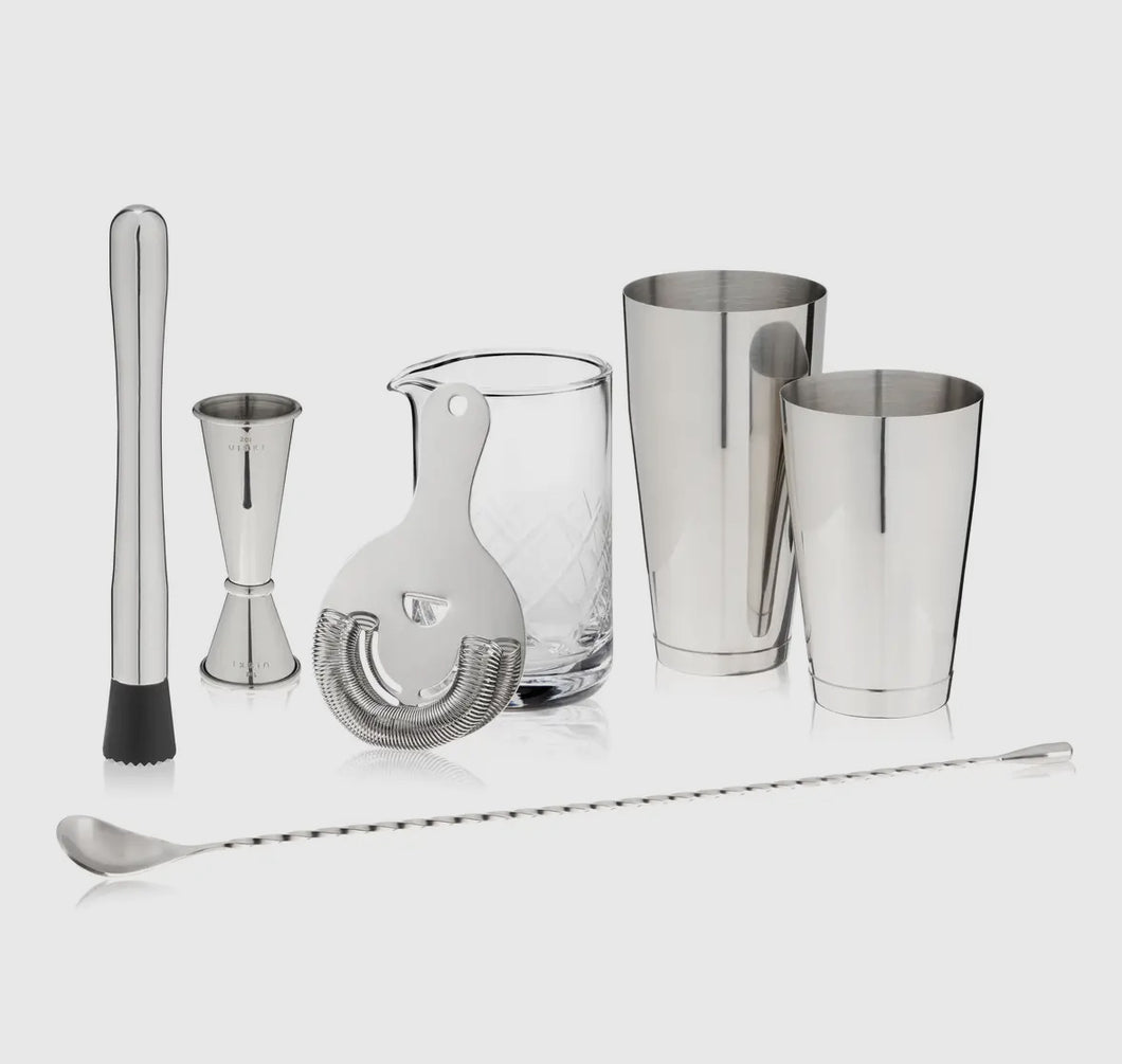 Stainless Steel & Crystal Barware Set 7-piece