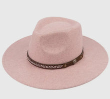 Load image into Gallery viewer, Vegan Felt Metal Hat wit Leather Trim
