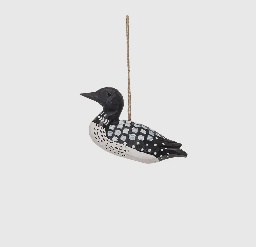 Loon Bird Carved Wood Ornament