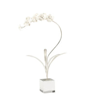 Load image into Gallery viewer, Porcelain Orchid Stem in Silver Leaf Iron on Crystal Base
