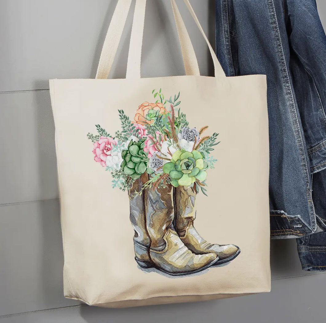 Succulents & Boots Tote Bag