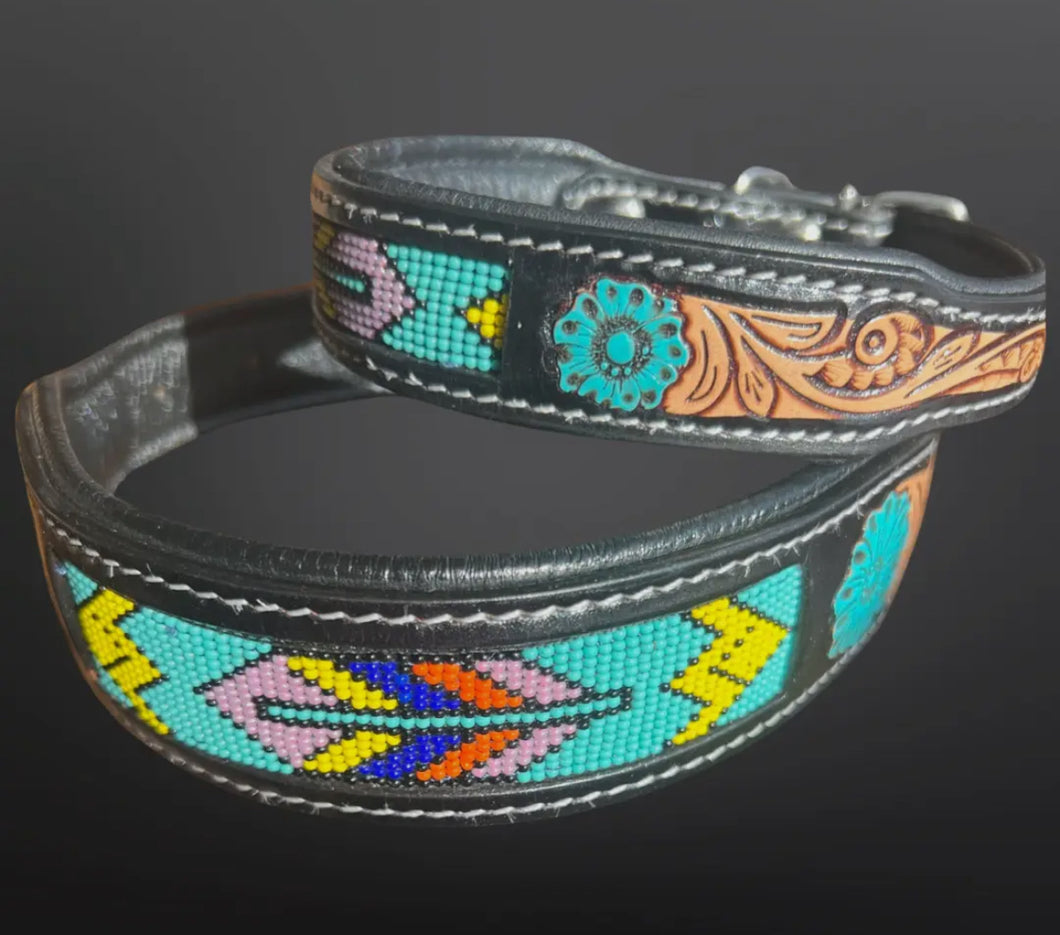 Tooled Leather Beaded Western Pet Collar Collection