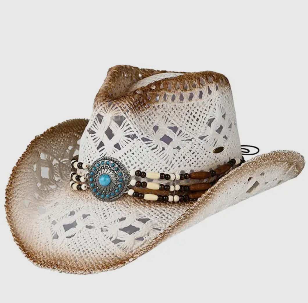 Tea Stain Western Beaded Cowboy/Girl Hat