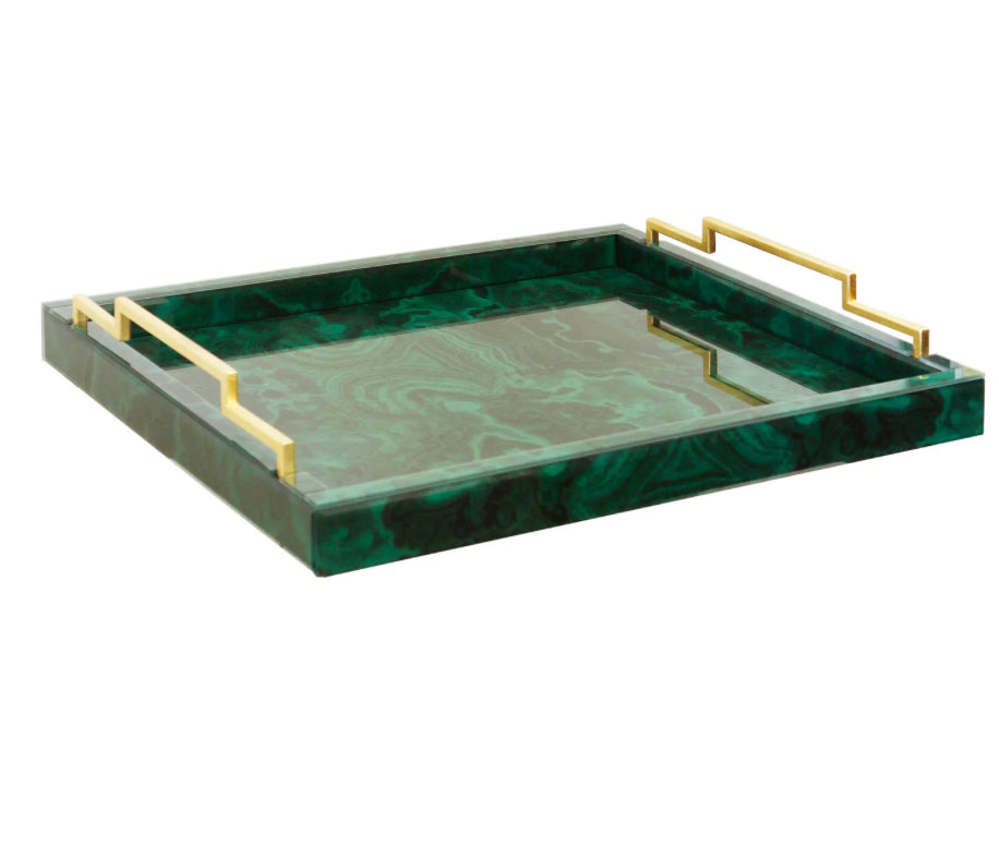 Malachite Tray w/ Brass Handles