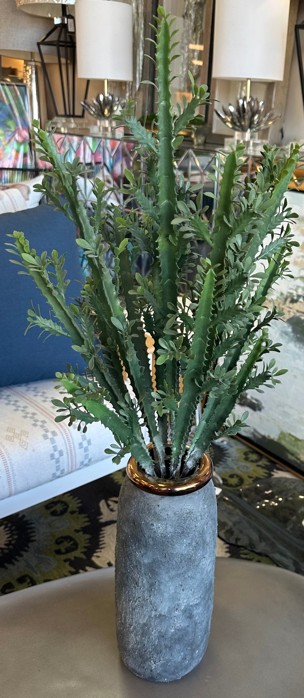 Faux Cacti in Gray Vase