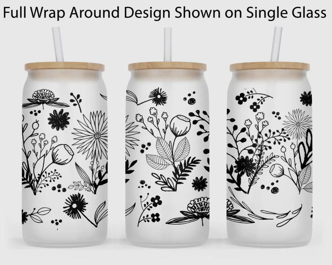 Flower Doodle Frosted Glass Tumbler