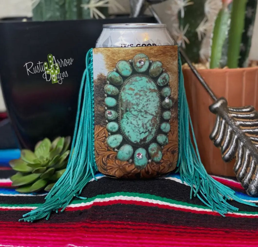 Cowhide & Leather Fringe Koozie