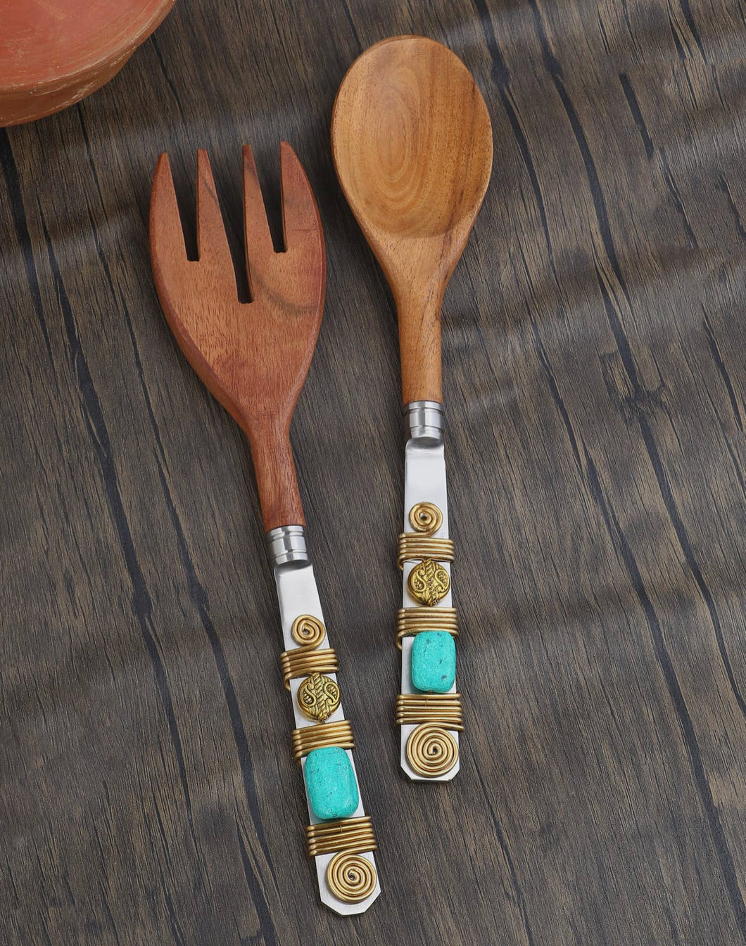 Embellished Wooden Salad Server- 2 Piece