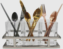 Load image into Gallery viewer, Silver and Glass Flatware Caddy
