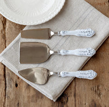 Load image into Gallery viewer, White Embossed Enamel Cheese Server Set
