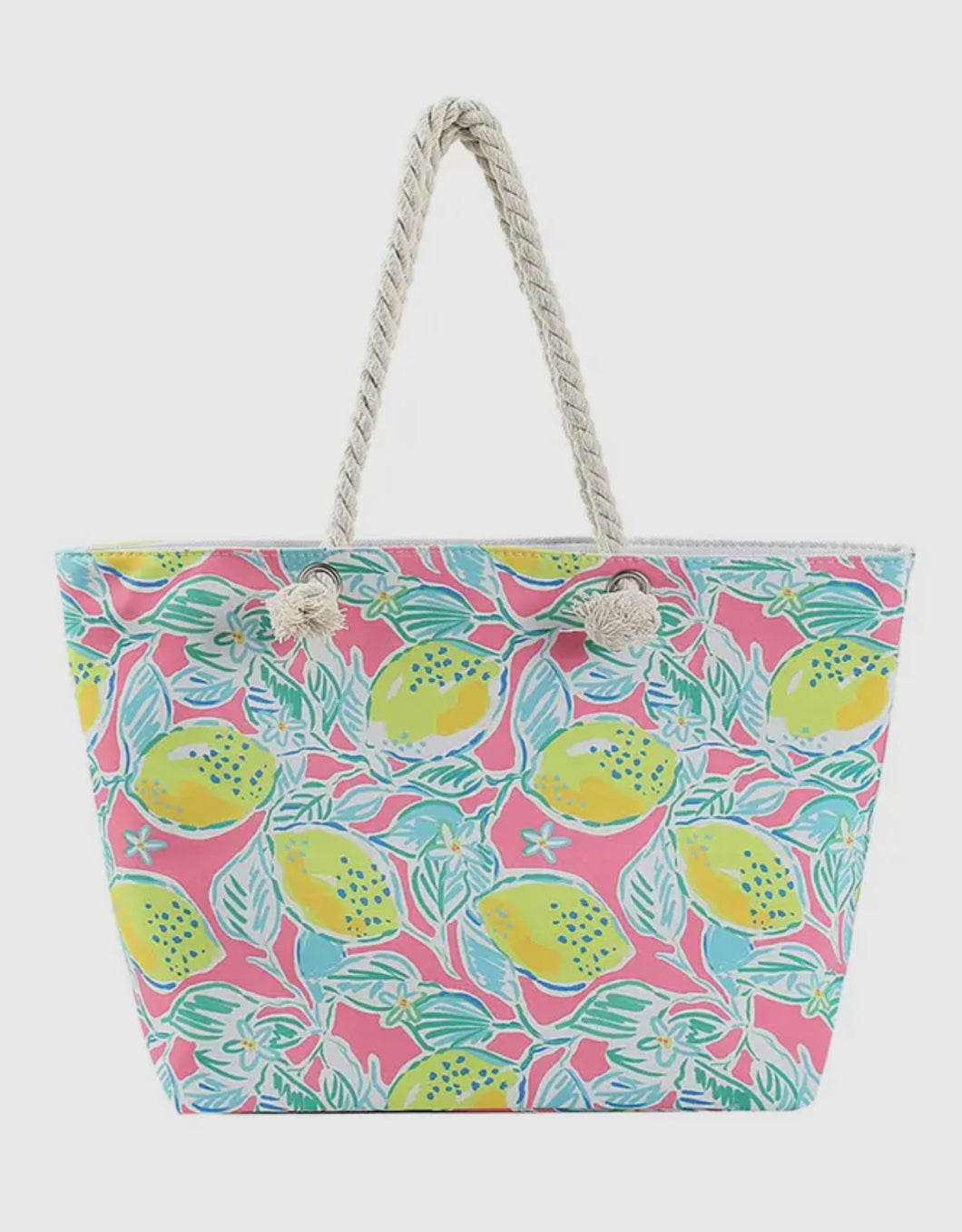 Lemon Print Beach Tote Bag