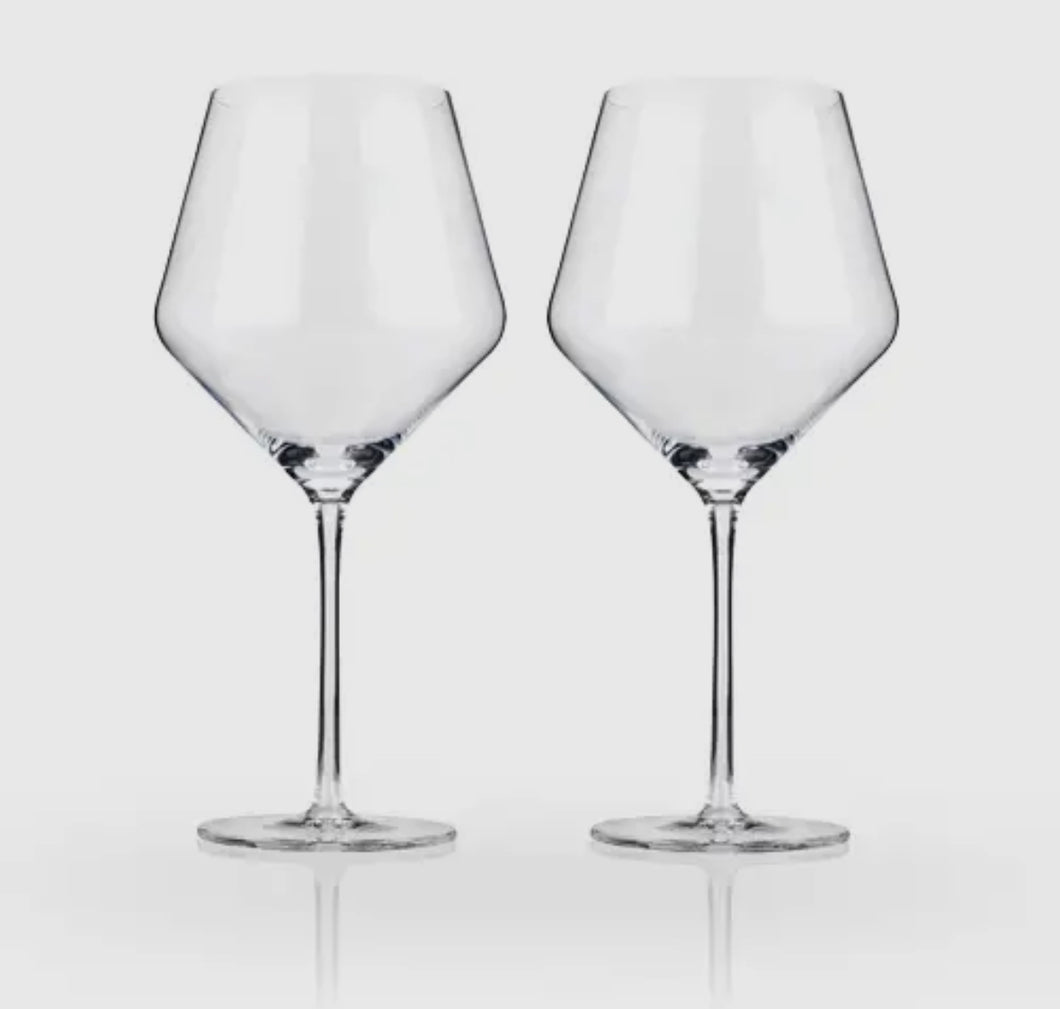 Lead-Free Crystal, Angled Crystal Burgundy Glass- Set/2