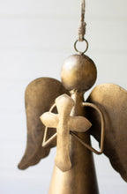 Load image into Gallery viewer, Antique Brass Angel Door Hanger Holding a Cross
