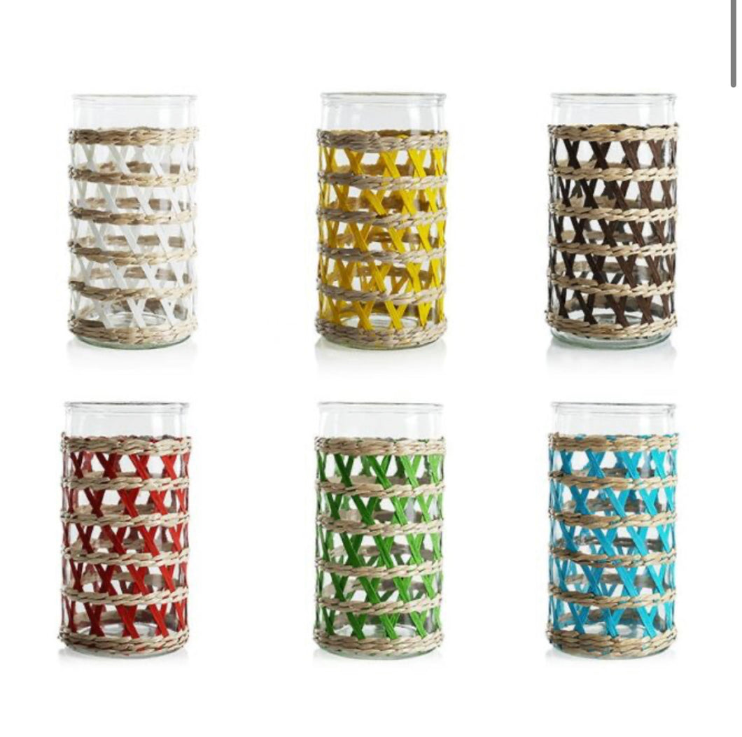 Multi Color Wicker/Glass Vase Collection