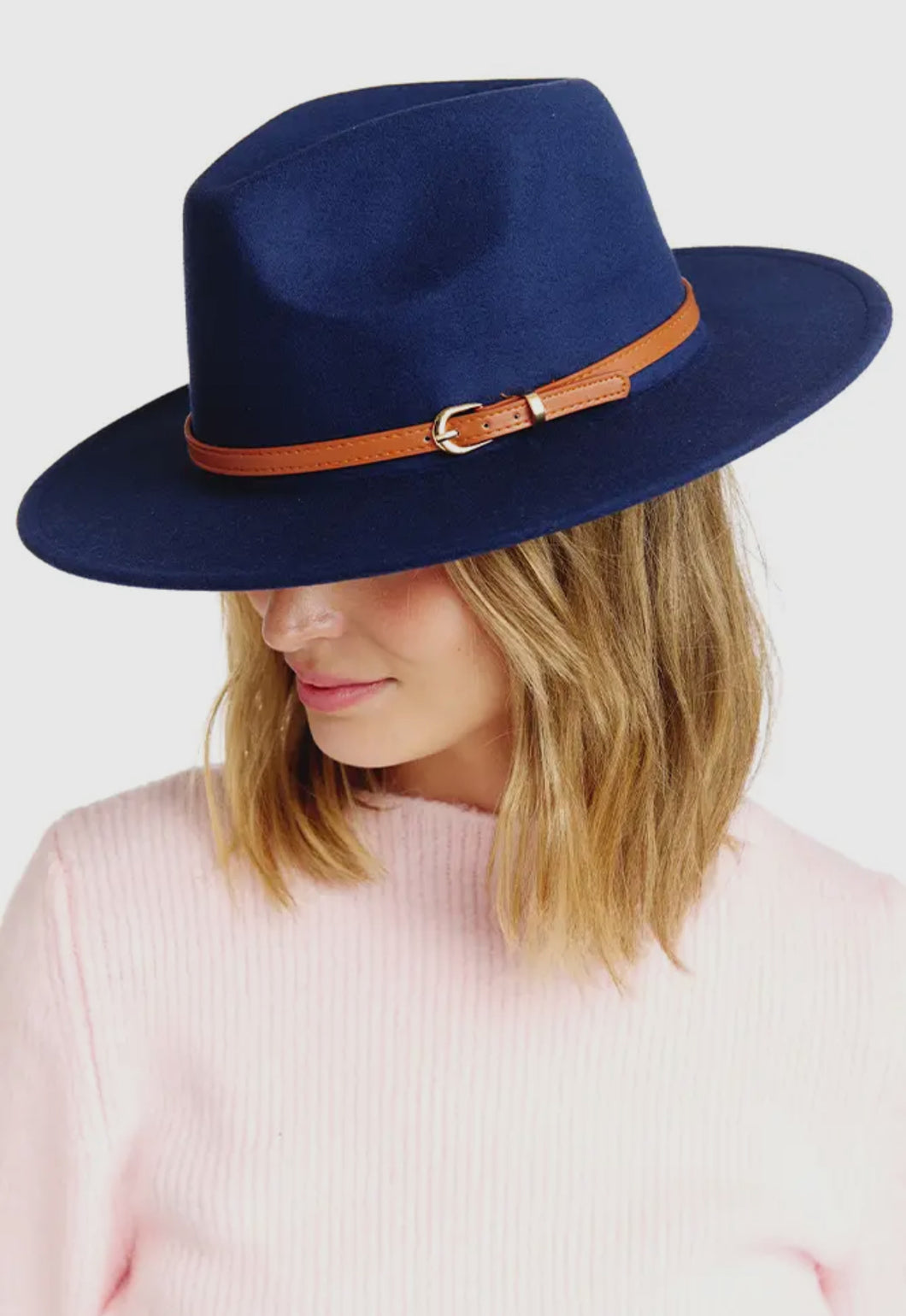 Belt Point Fedora Hat- Navy