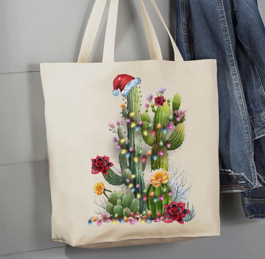 Christmas Saguaro Cactus Tote Bag