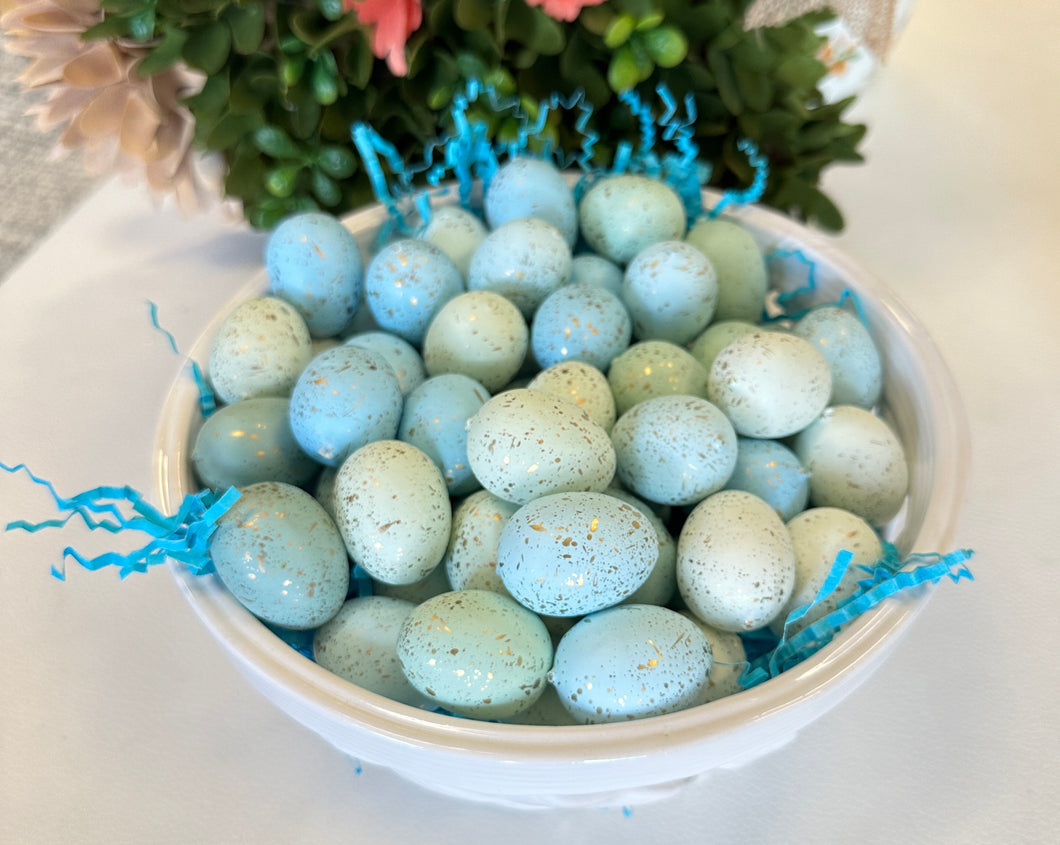 Mini Blue/Mint/White Eggs in Ceramic Bowl