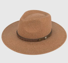 Load image into Gallery viewer, Vegan Felt Metal Hat wit Leather Trim
