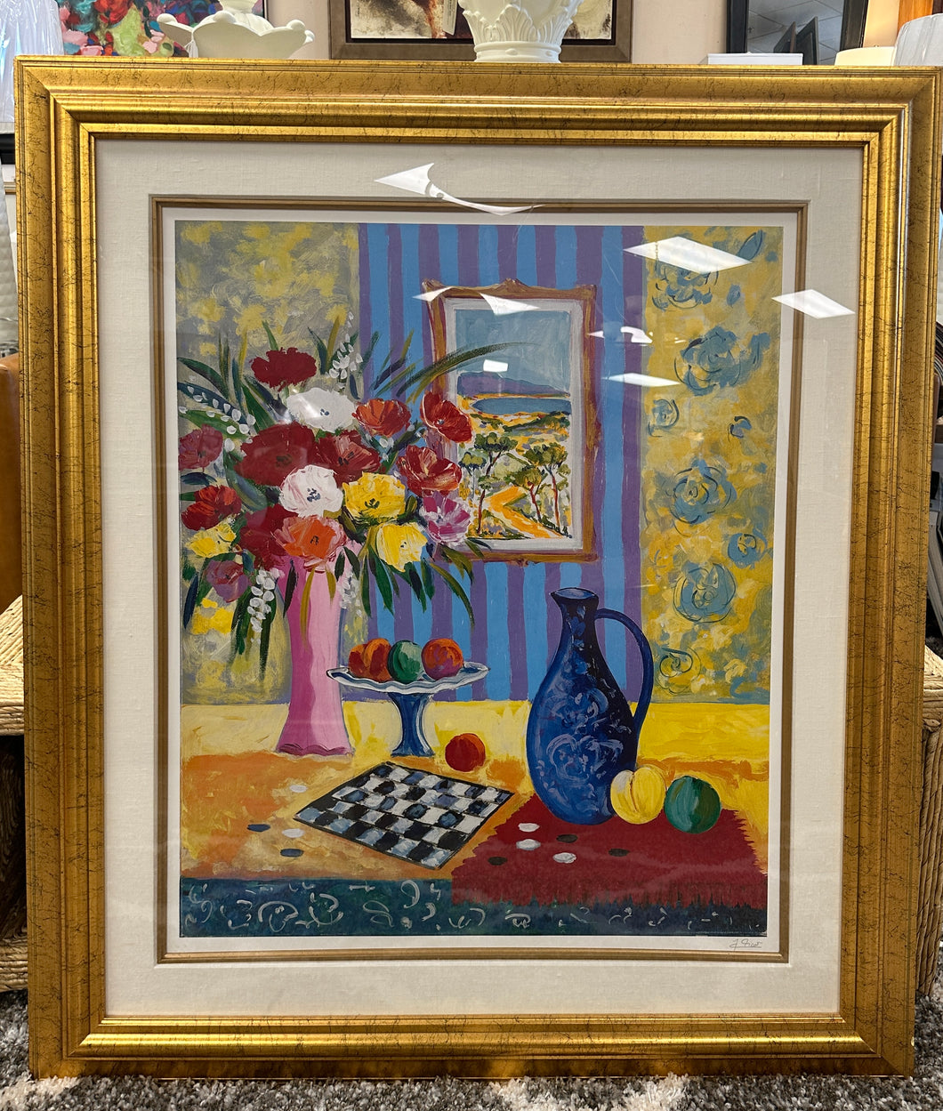 Le Vase Bleu de Madrid Artwork in Gold Frame