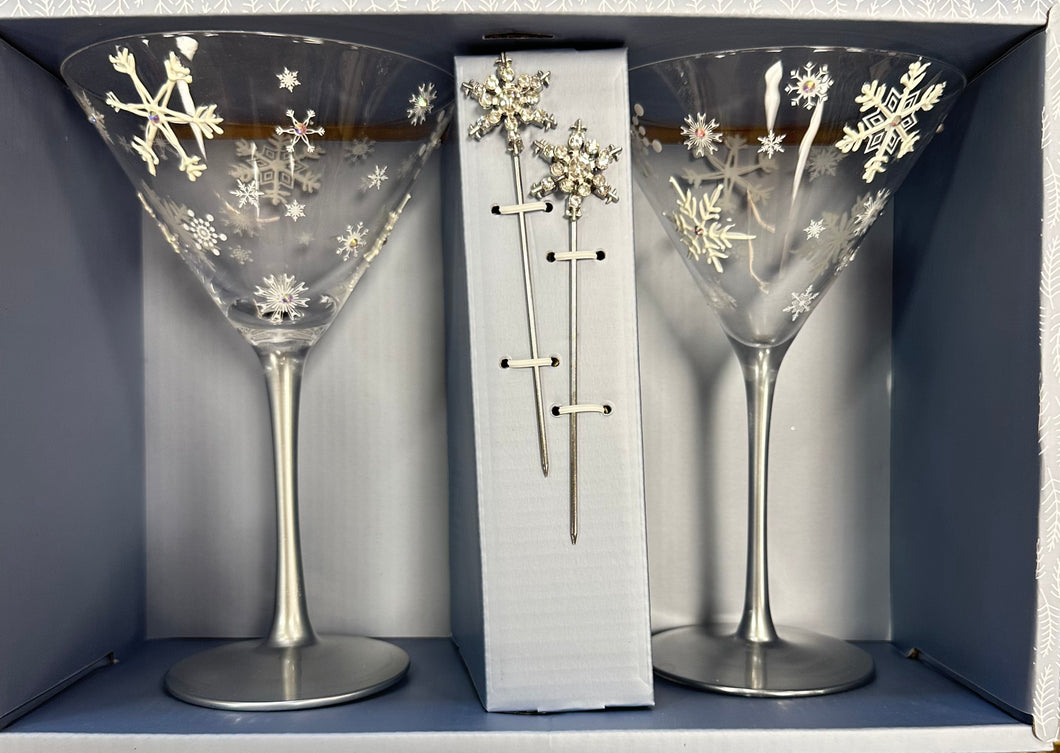 Holiday Snowflake Martini Glasses Set of 2
