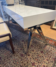 Load image into Gallery viewer, White Lacquer Desk w/ Silver Legs
