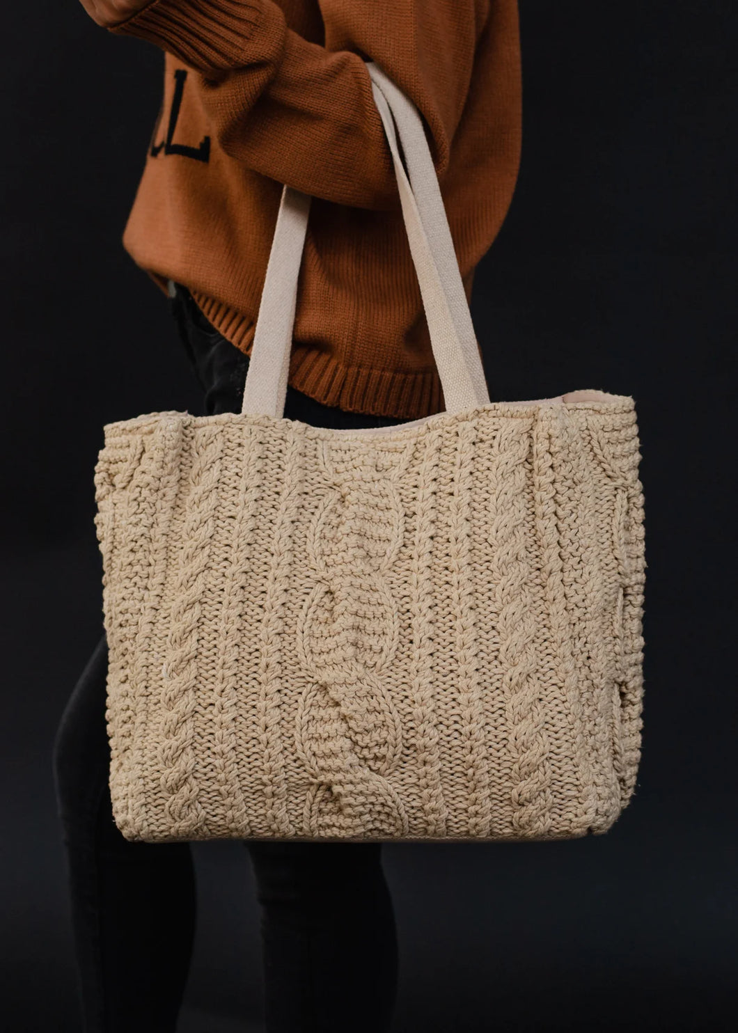 Cable Knit Handbag Collection Black/Cream