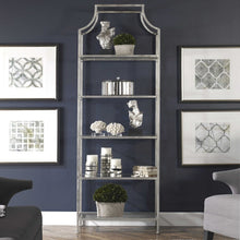Load image into Gallery viewer, Bright Silver Leaf Iron &amp; Tempered Glass Shelf Etagere
