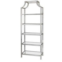 Load image into Gallery viewer, Bright Silver Leaf Iron &amp; Tempered Glass Shelf Etagere
