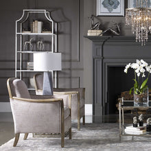 Load image into Gallery viewer, Bright Silver Leaf Iron &amp; Tempered Glass Shelf Etagere
