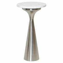 Load image into Gallery viewer, White Marble &amp; Silver Base Drink Table
