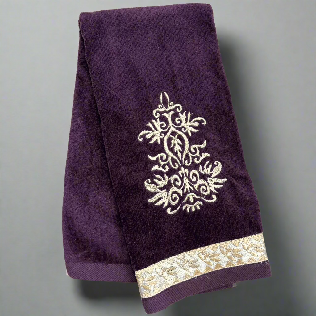 Purple with Gold Embroidery Hand Towels