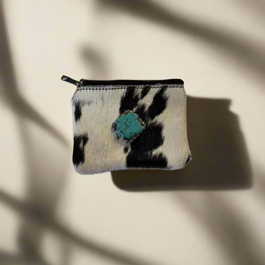 Cow Hide and Turquoise Coin Purse