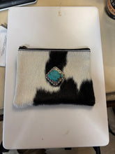 Load image into Gallery viewer, Cow Hide and Turquoise Coin Purse
