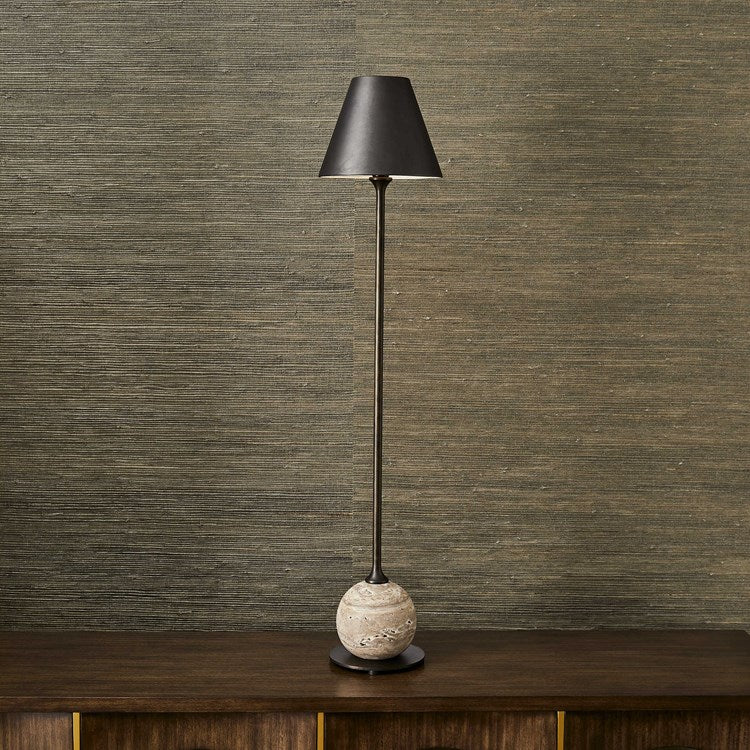 Slim Bronze & Travertine Table Lamp