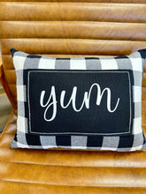 Load image into Gallery viewer, B&amp;W Gingham “Yum” Pillow
