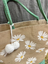 Load image into Gallery viewer, White Daisy &amp; Turquoise Beach Bag
