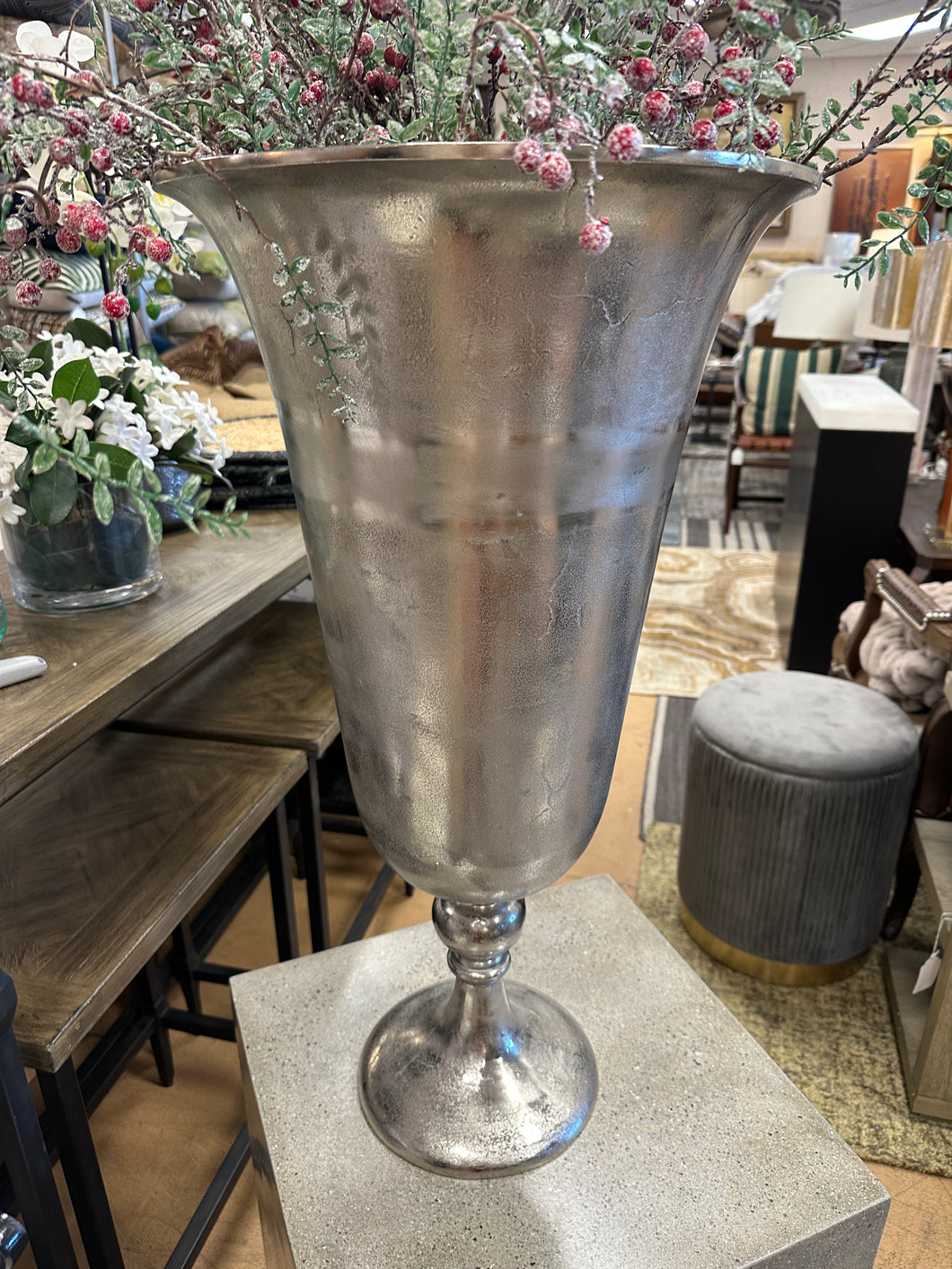 Oversized Aluminum Footed Vase