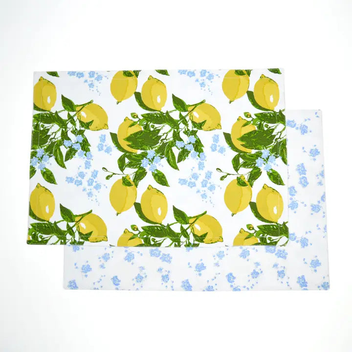 Lemon Floral Reversible Placemat Set/4