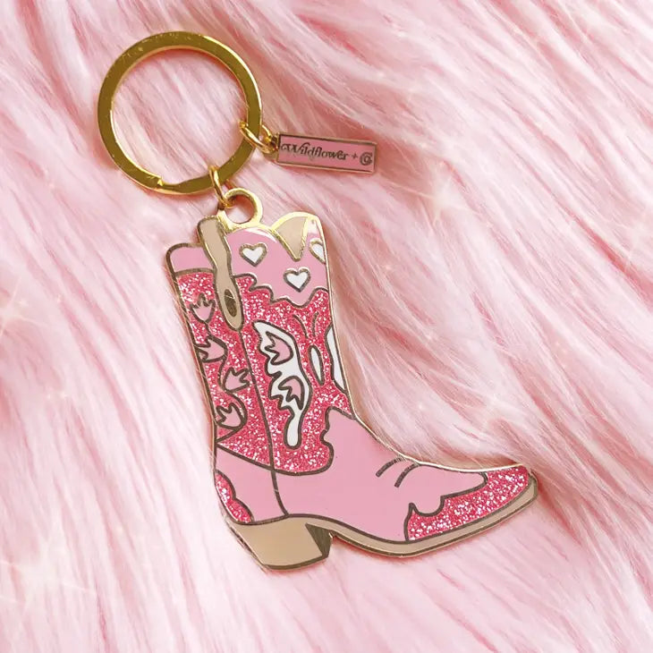 Pink Enamel Cowgirl Boot Keychain