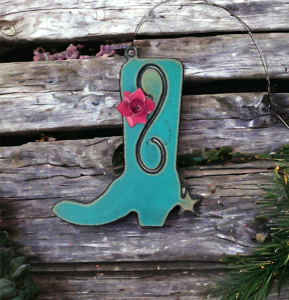 Turquoise Boot Flower Ornament