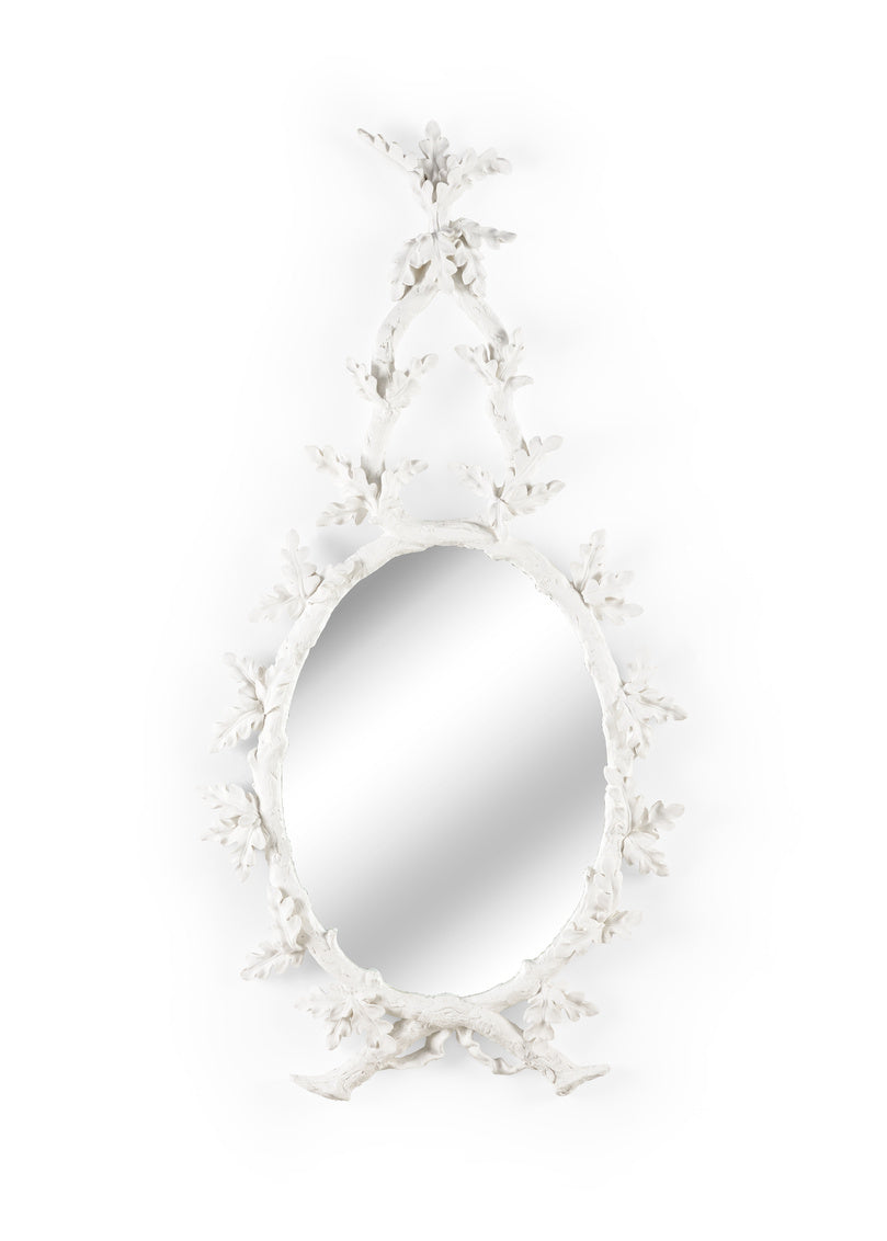 Oak Tree Matte White Branch Oval Mirror