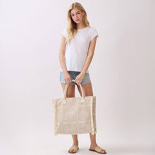 Load image into Gallery viewer, Boho Geometric Elephant Print Fringe Tote Bag
